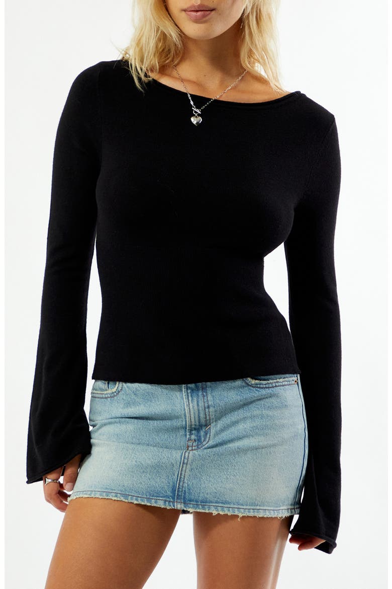 Noa Wide Neck Bell Sleeve Knit Top, Main, color, BLACK