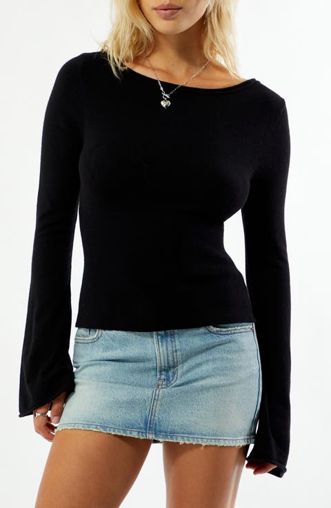 Noa Wide Neck Bell Sleeve Knit Top
