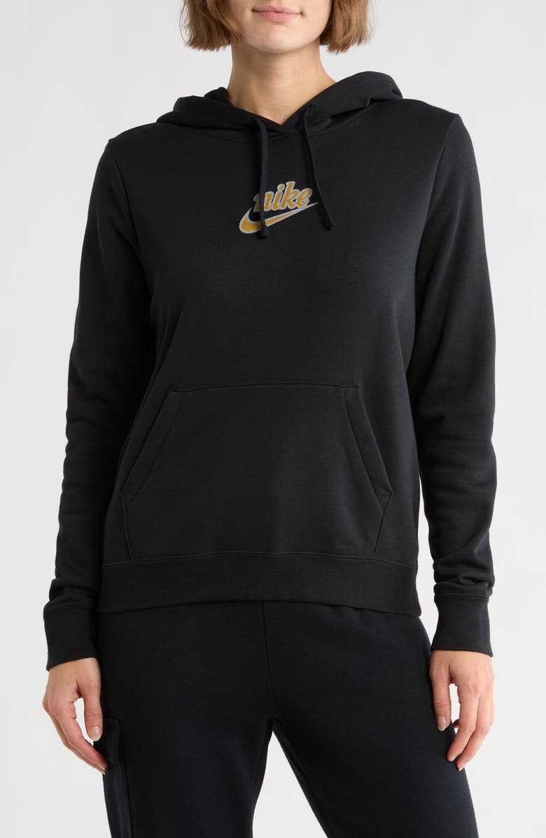 Nike Club Logo Fleece Pullover Hoodie, Main, color, Black/ Metallic Gold