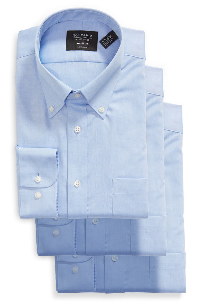 3-Pack Traditional Fit Non-Iron Dress Shirts, Main, color, BLUE AZURITE