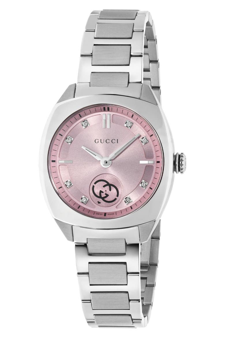 Interlocking Logo Diamond Dial Watch, 29mm, Main, color, PINK/ SILVER
