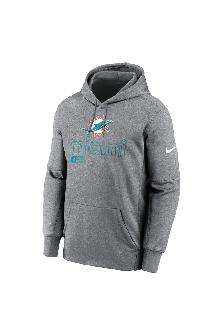 Men's Nike Heather Gray Miami Dolphins Performance Pullover Hoodie, Alternate, color, Heather Gray