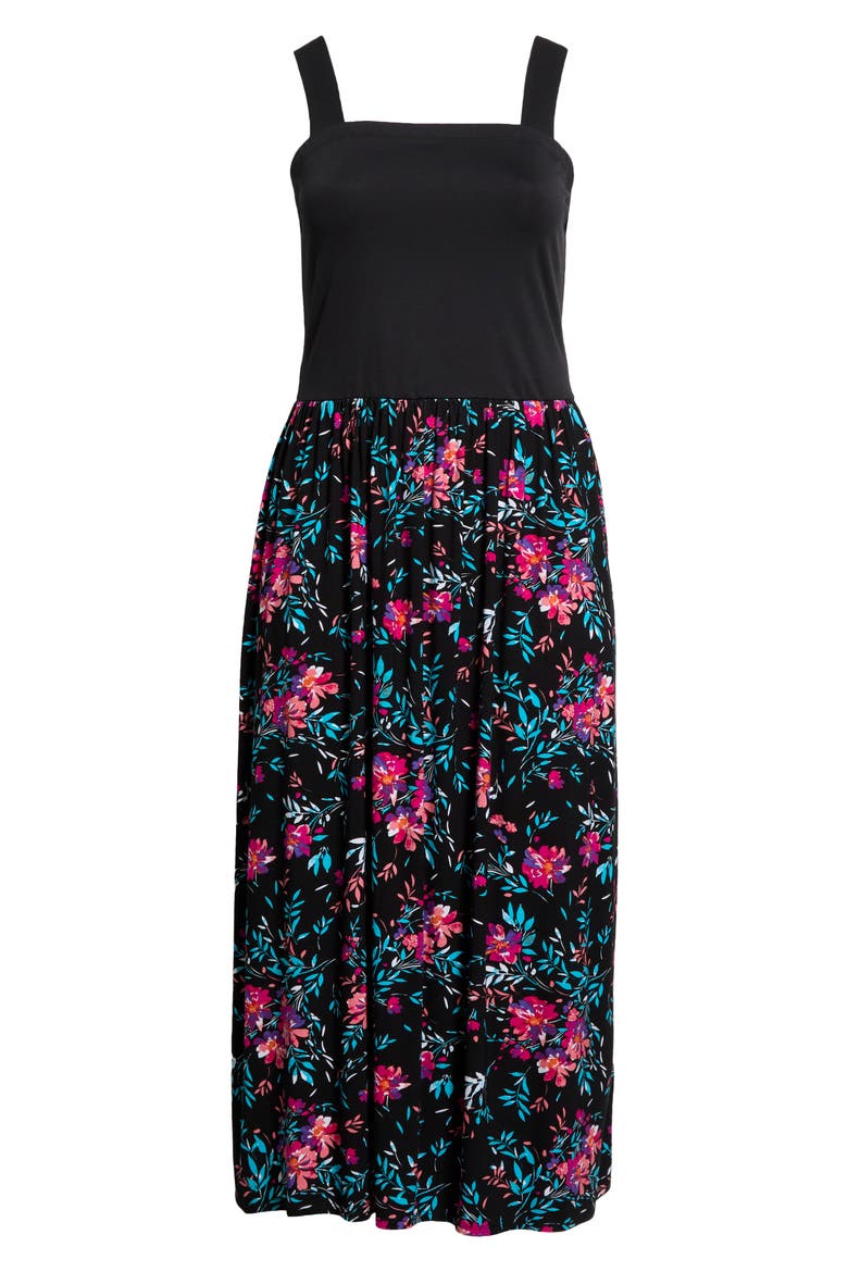 Floral Sleeveless Maxi Dress, Alternate, color, BLACK/ FUCSHIA