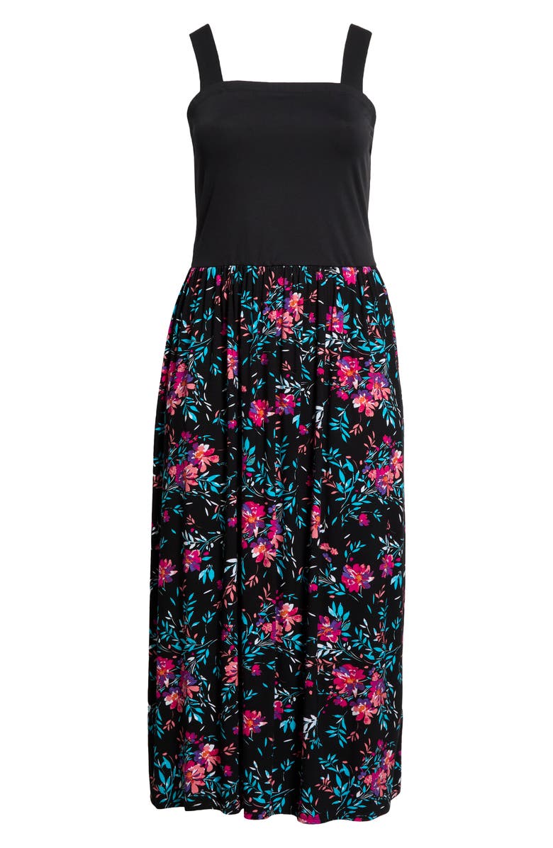 Loveappella Floral Sleeveless Maxi Dress, Alternate, color, Black/ Fucshia