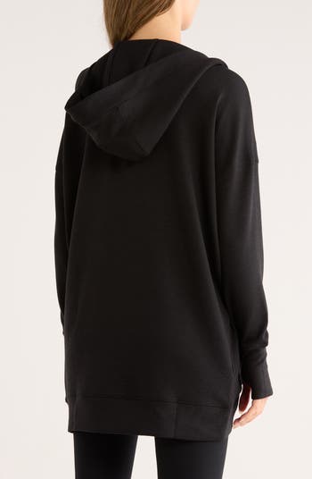 Side Pocket Open Front Fleece Hoodie