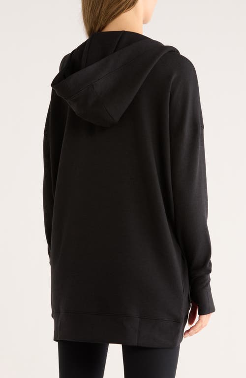 Yogalicious Side Pocket Open Front Fleece Hoodie In Black