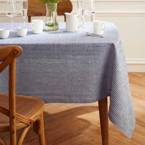 Linen Tablecloth for Dining Table, Holiday and Everyday Table Decor - Narrow Stripe