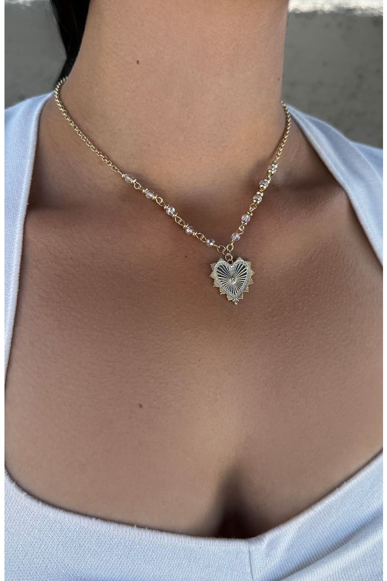 Cubic Zirconia Heart Pendant Necklace, Alternate, color, GOLD