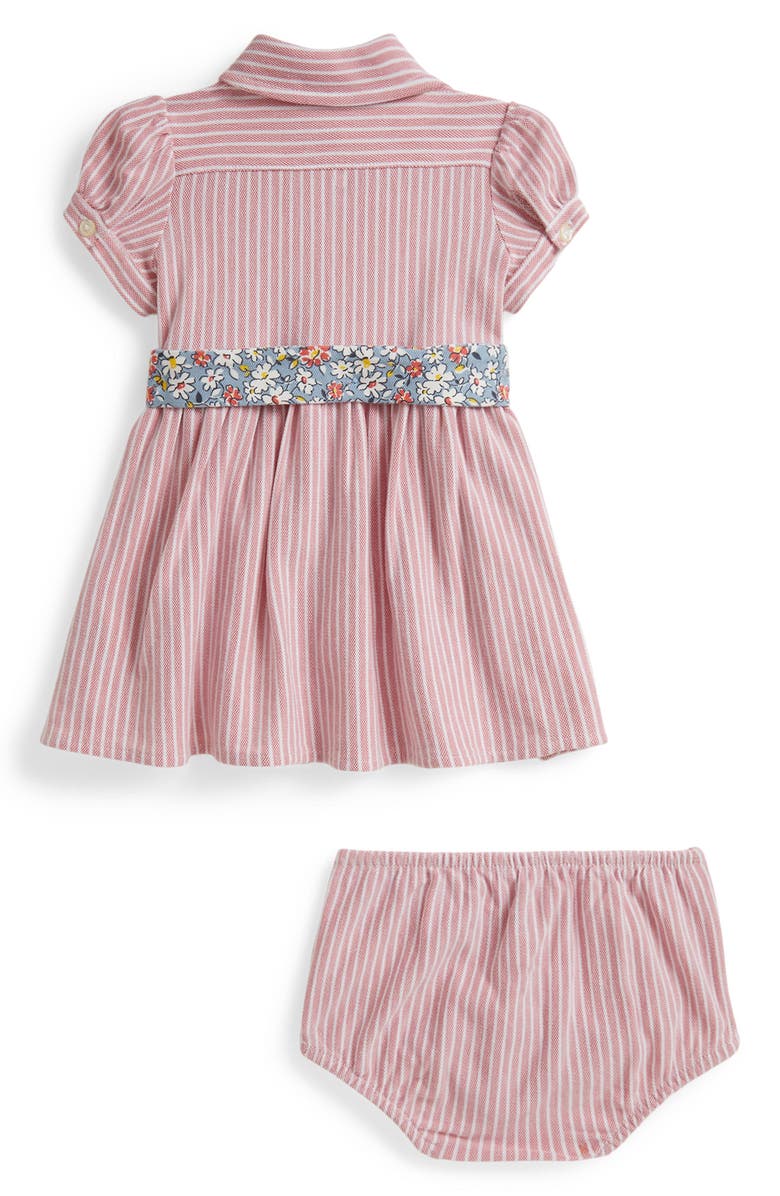 Ralph Lauren Oxford Stripe Cotton Piqué Belted Shirtdress & Bloomers, Alternate, color, Desert Rose Multi