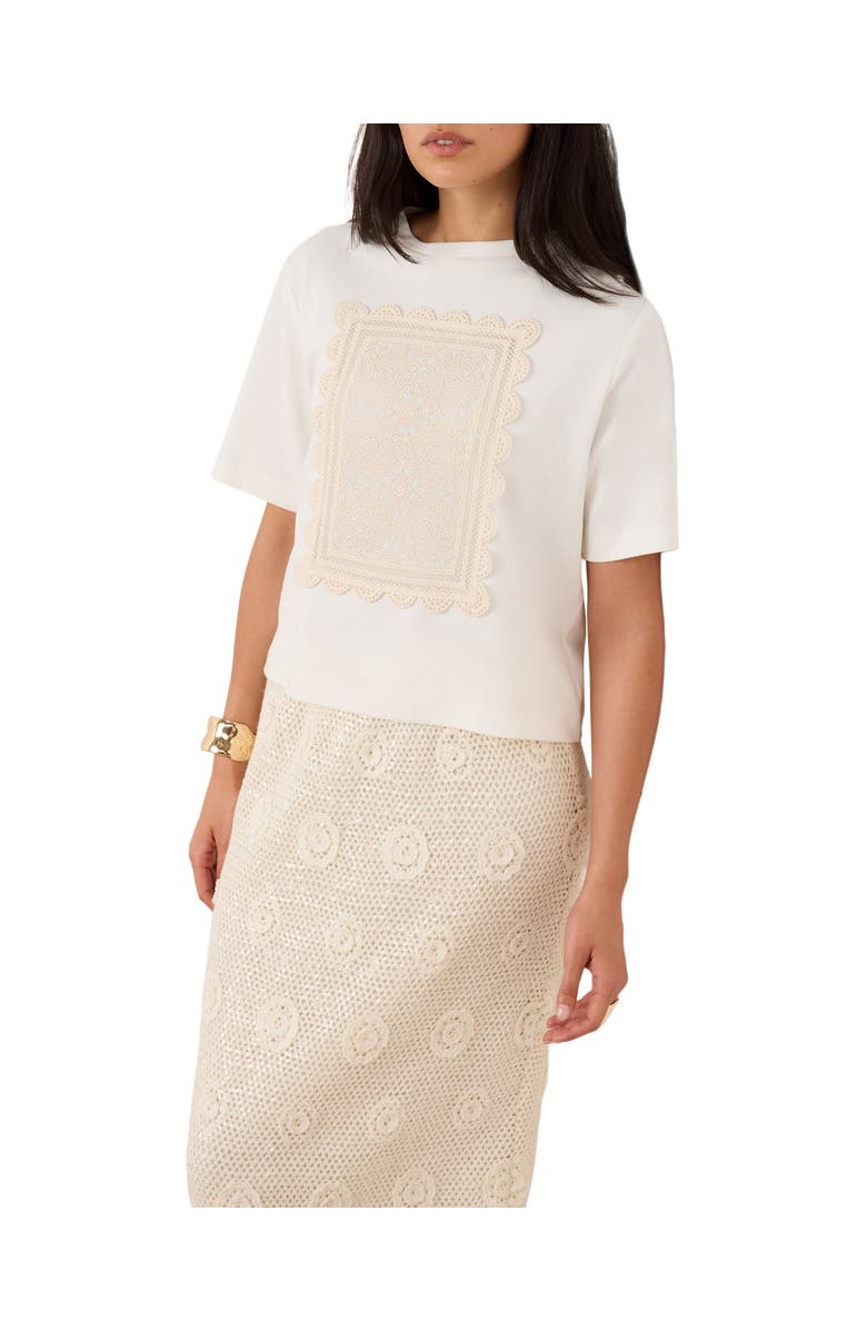 MINT VELVET Crochet Panel T-Shirt, Main, color, Ivory