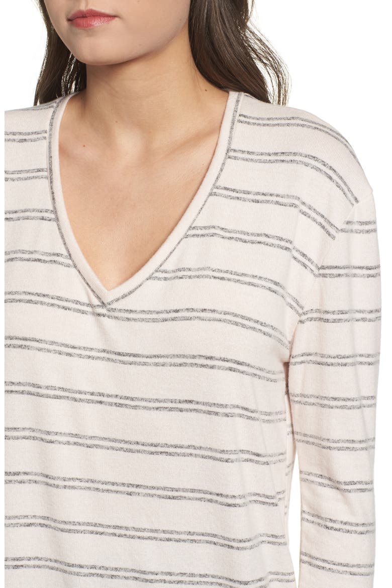 Cozy V-Neck Sweater, Alternate, color, PINK AMOUR KORA STRIPE