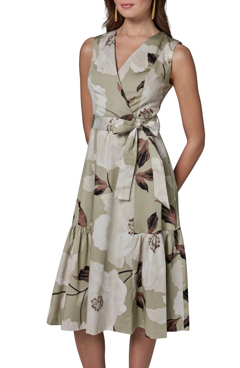Donna Karan New York Floral Print Faux Wrap Midi Dress, Alternate, color, 