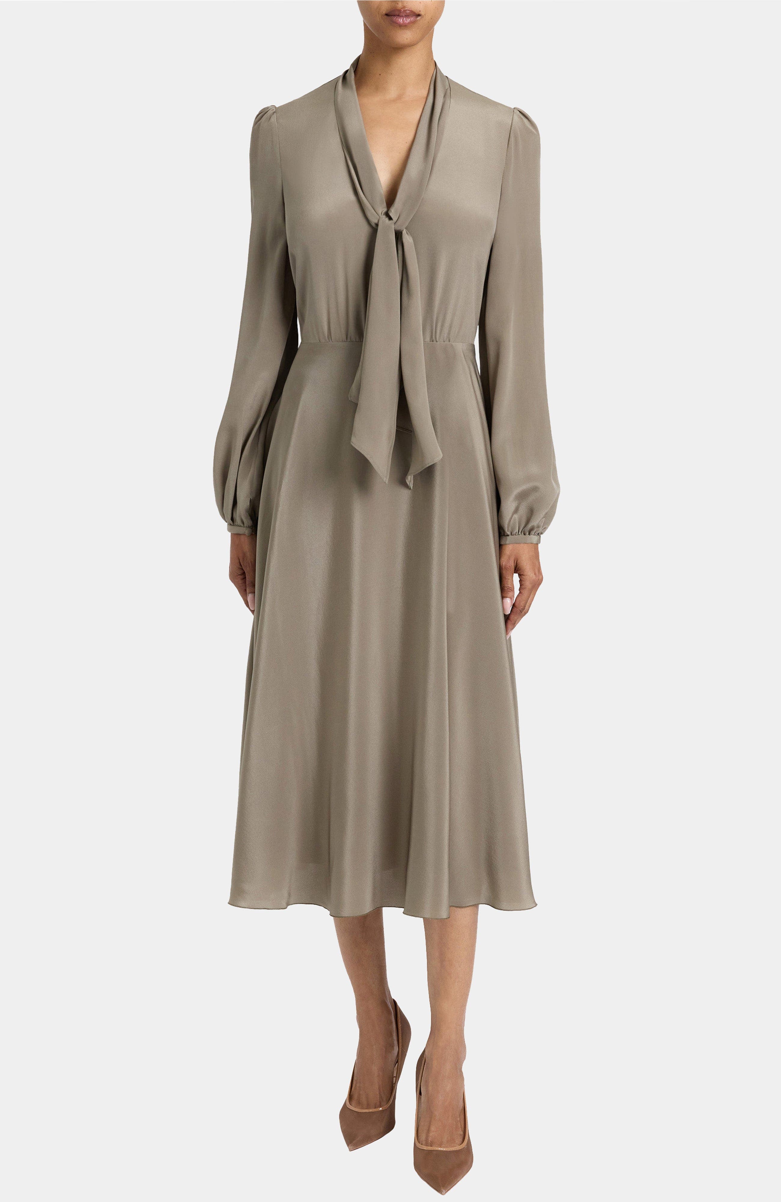 Jenn Silk Tie Neck Midi Dress