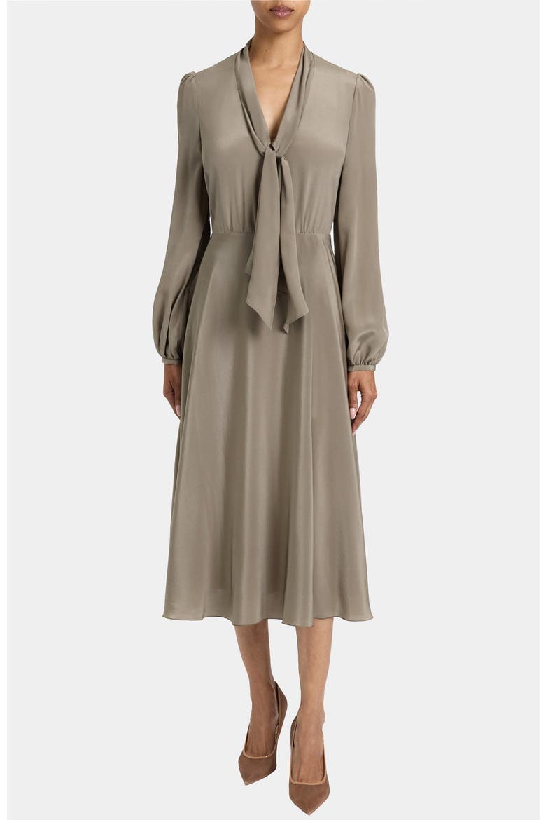 Jenn Silk Tie Neck Midi Dress, Main, color, SAHARA
