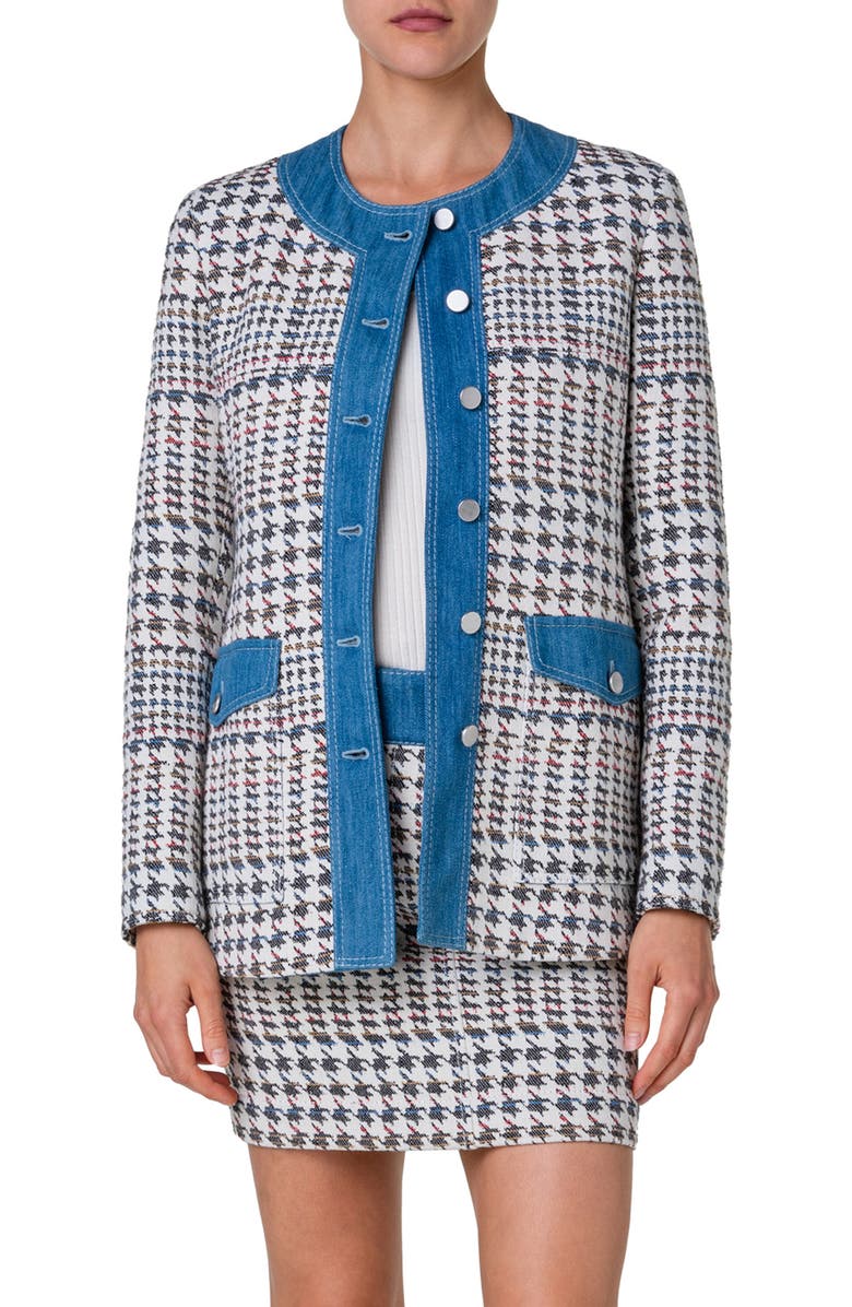 Akris punto Houndstooth Jacquard Jacket, Main, color, Denim-Multicolor