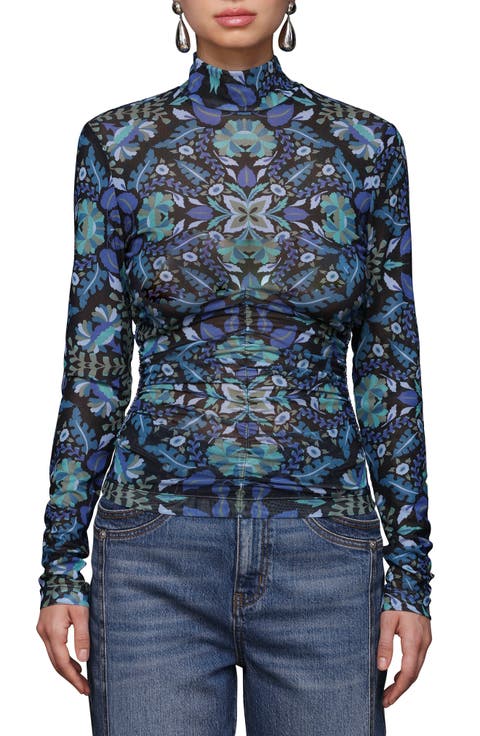 Floral Print Mock Neck Long Sleeve Shirt