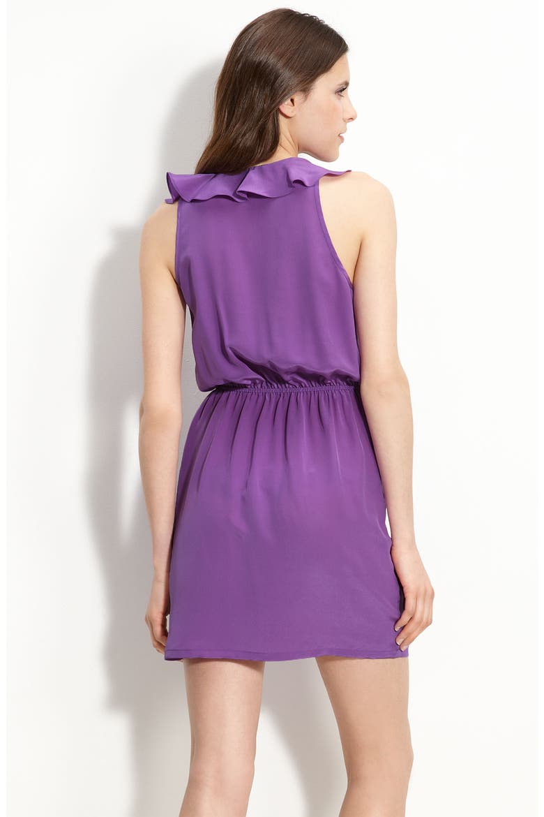 Ruffle Trim Crêpe de Chine Dress, Alternate, color, PURPLE