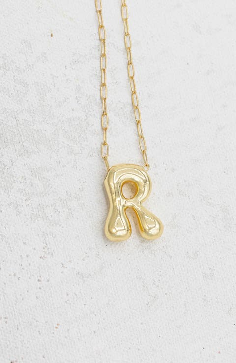 Small Paperclip Necklace with Gold Letter Charm