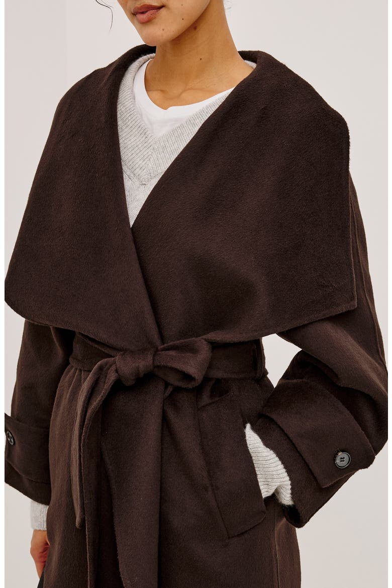 Celeste Wool Blend Belted Wrap Coat, Alternate, color, CHOCOLATE