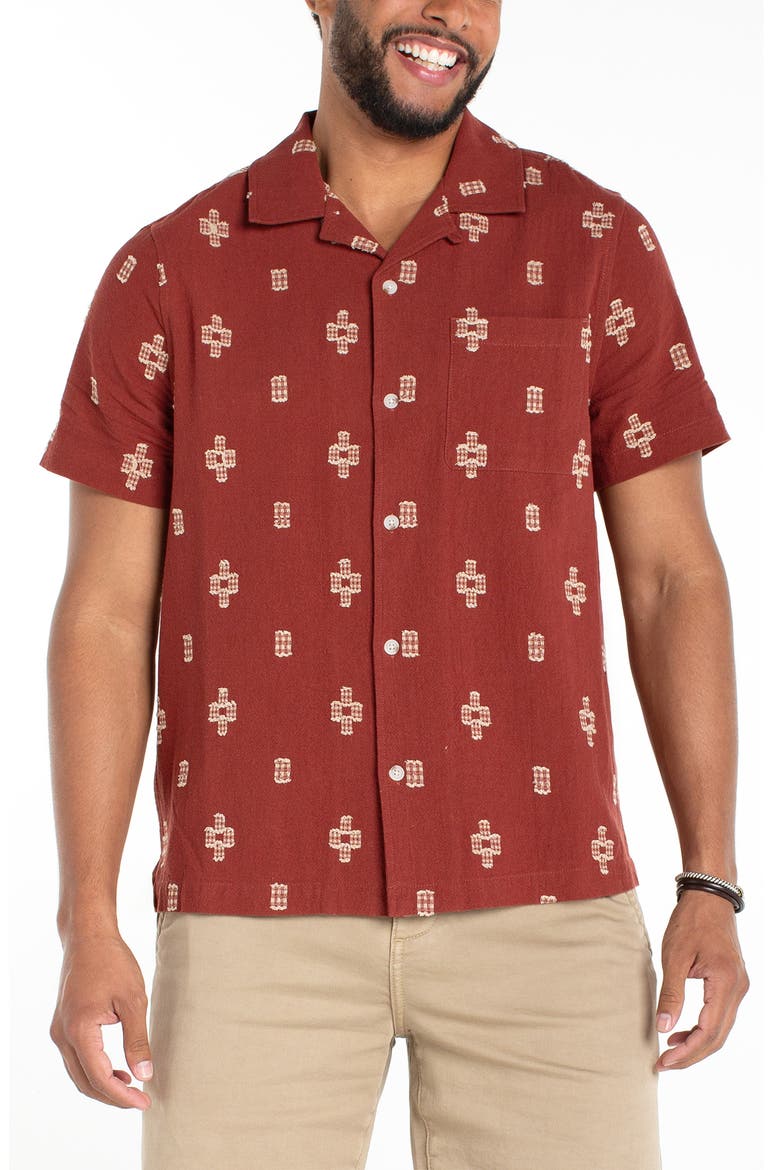 Geometric Jacquard Cotton Camp Shirt, Main, color, RED OAT