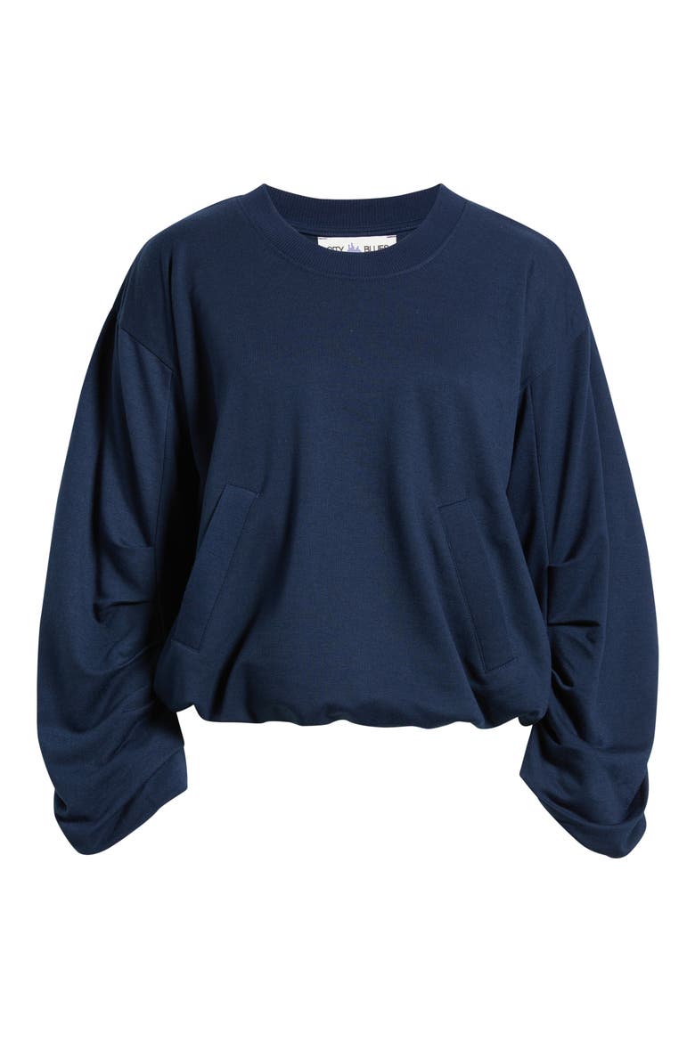 Pleated Sweatshirt, Alternate, color, NAVY