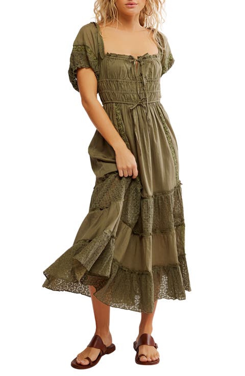 Falling Sun Puff Sleeve Midi Dress