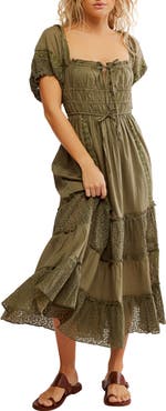 Free People Falling Sun Puff Sleeve Midi Dress