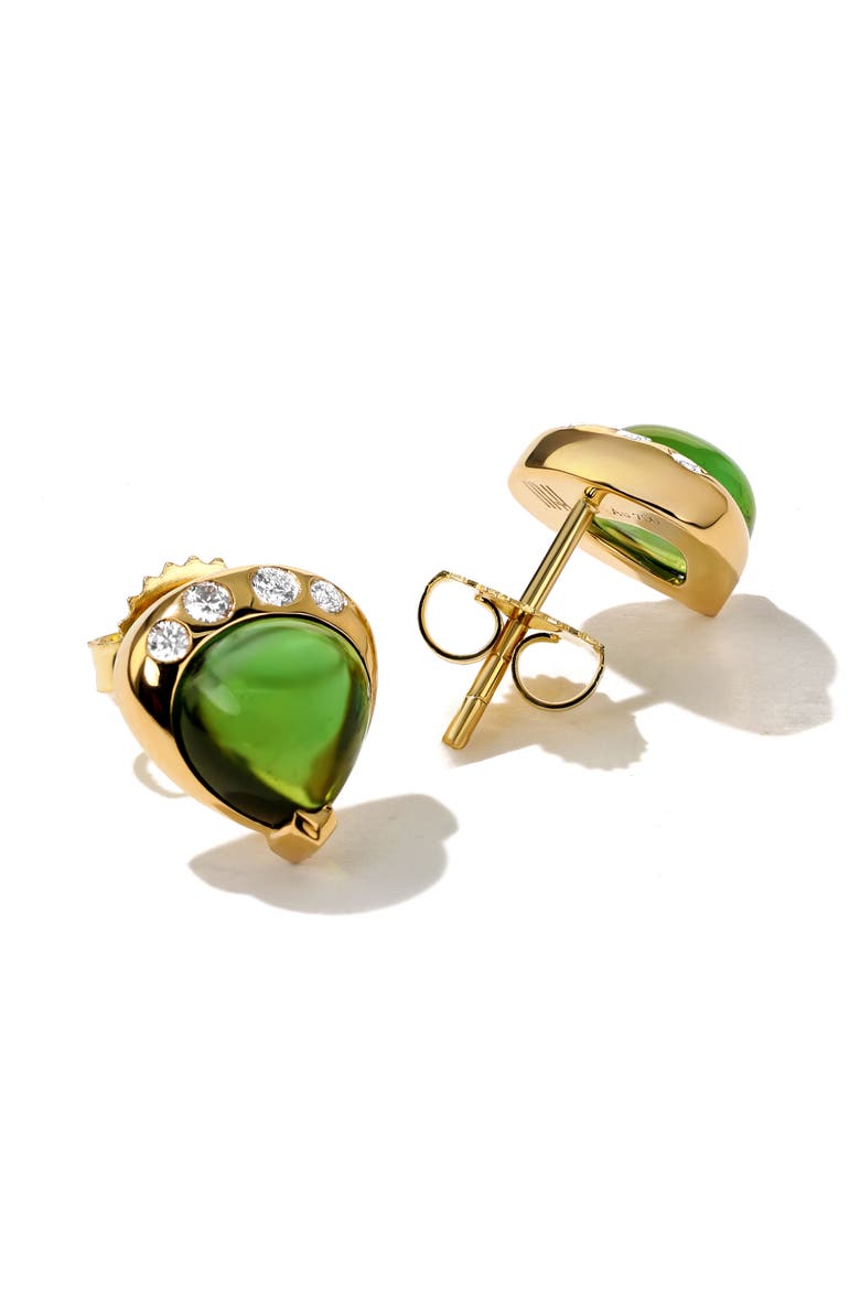 18K Gold Gumdrop Stud Earrings, Alternate, color, GREEN TOURMALINE