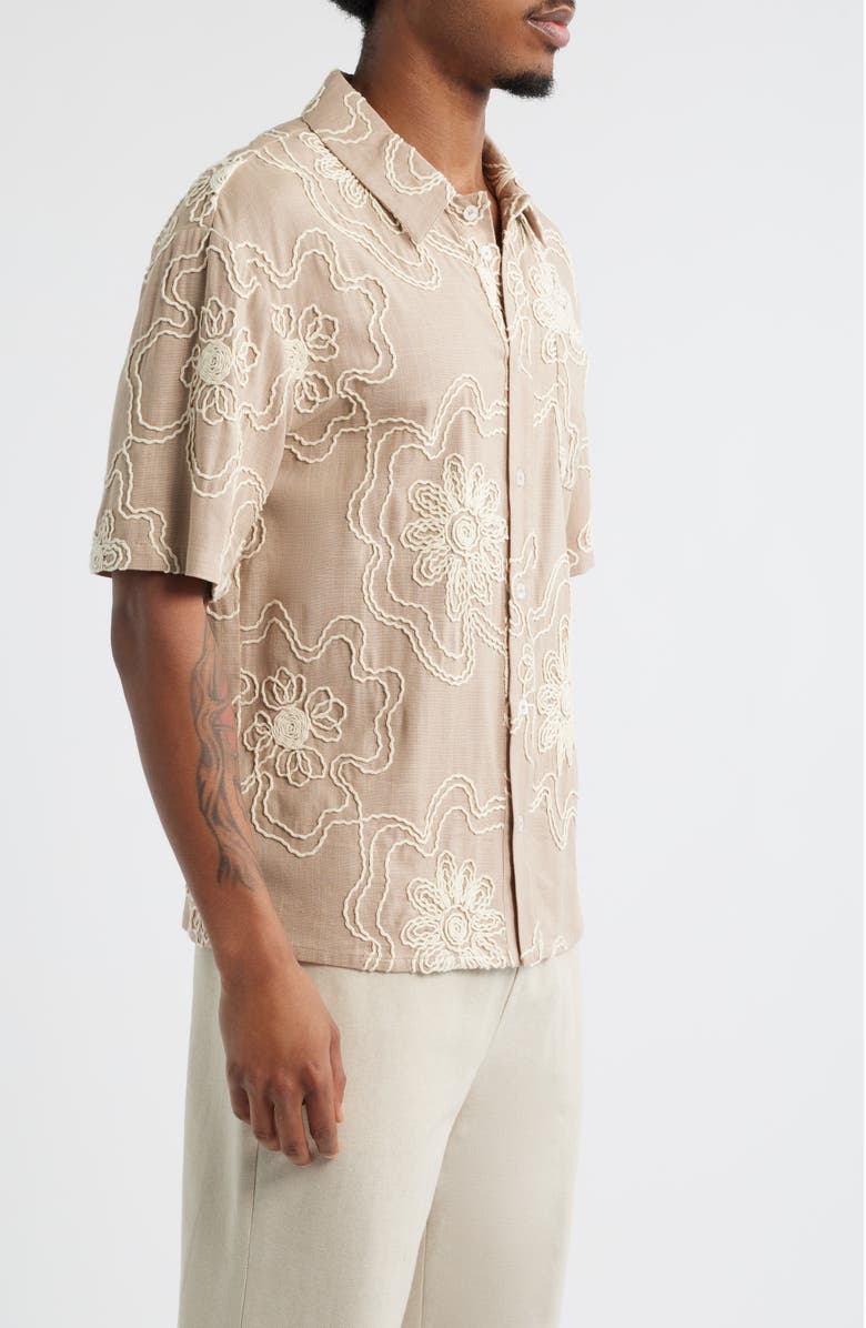 KROST Havana Floral Embroidered Short Sleeve Button-Up Shirt, Alternate, color, 