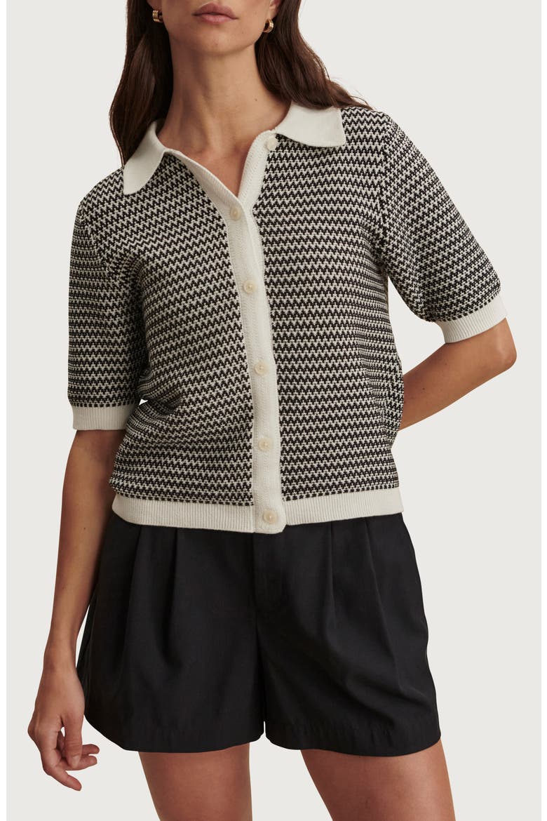 Gaelle Polo Cardigan, Main, color, SNOW WHITE / BLACK