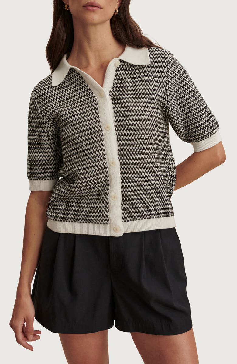 Varley Gaelle Polo Cardigan, Main, color, Snow White / Black