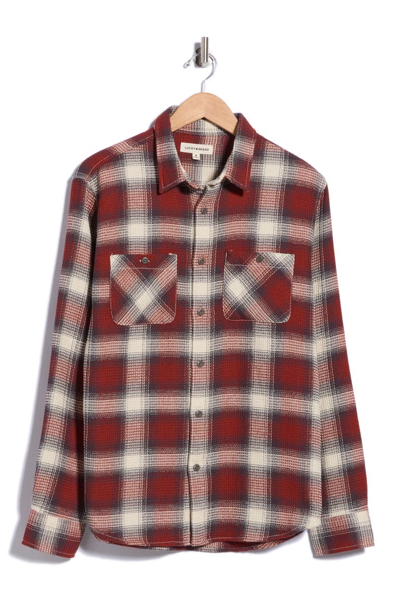 Mason Plaid Long Sleeve Waffle Shirt, Main, color, FIRED BRICK