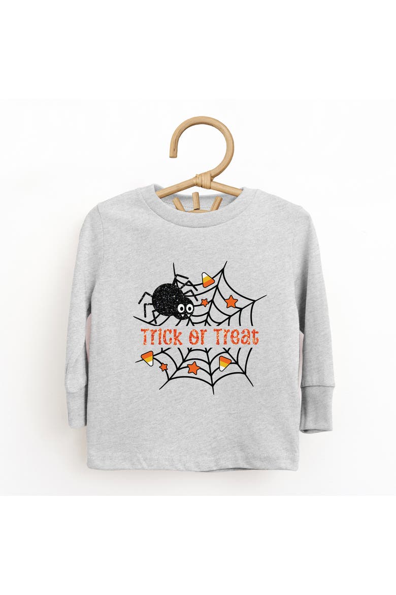 Trick or Treat Spiderweb Glitter Toddler Long Sleeve Graphic Tee, Alternate, color, Heather Grey