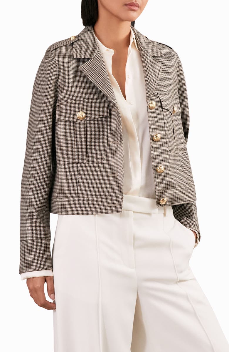 Reiss Jaque Houndstooth Check Wool Jacket, Main, color, Neutral Check