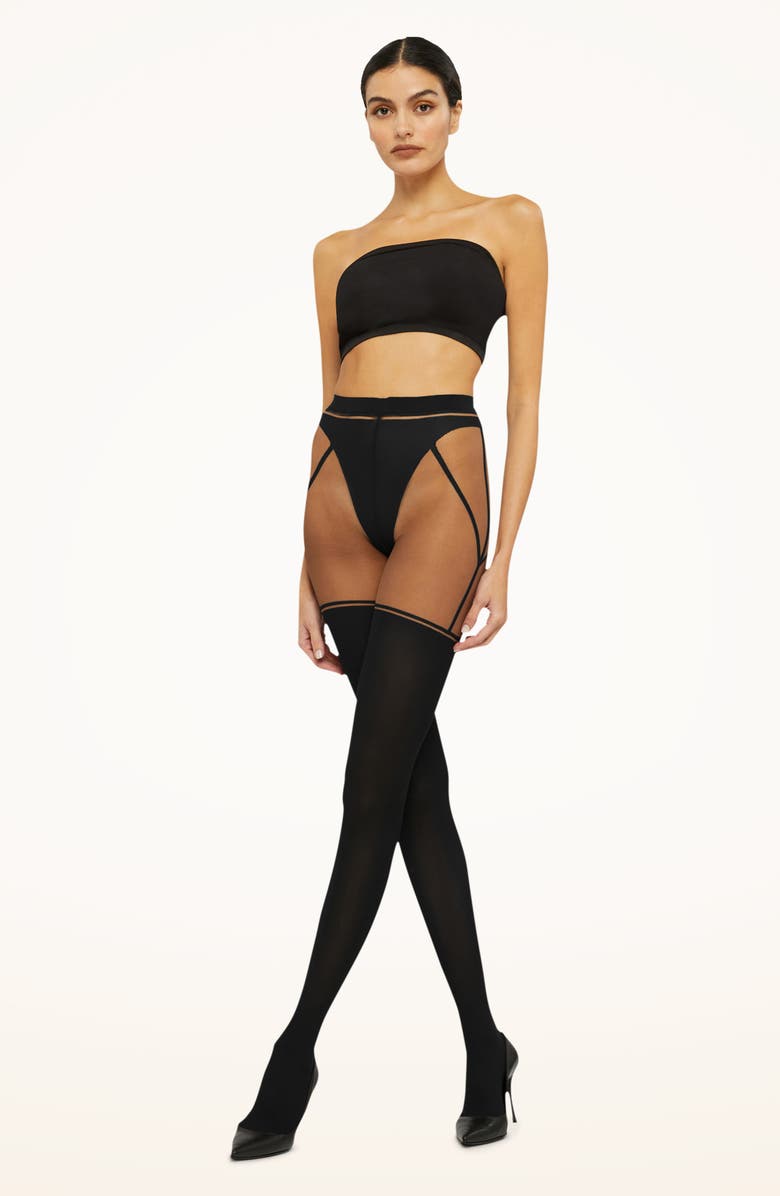 Wolford Garter Belt Tights, Alternate, color, Black/ Black