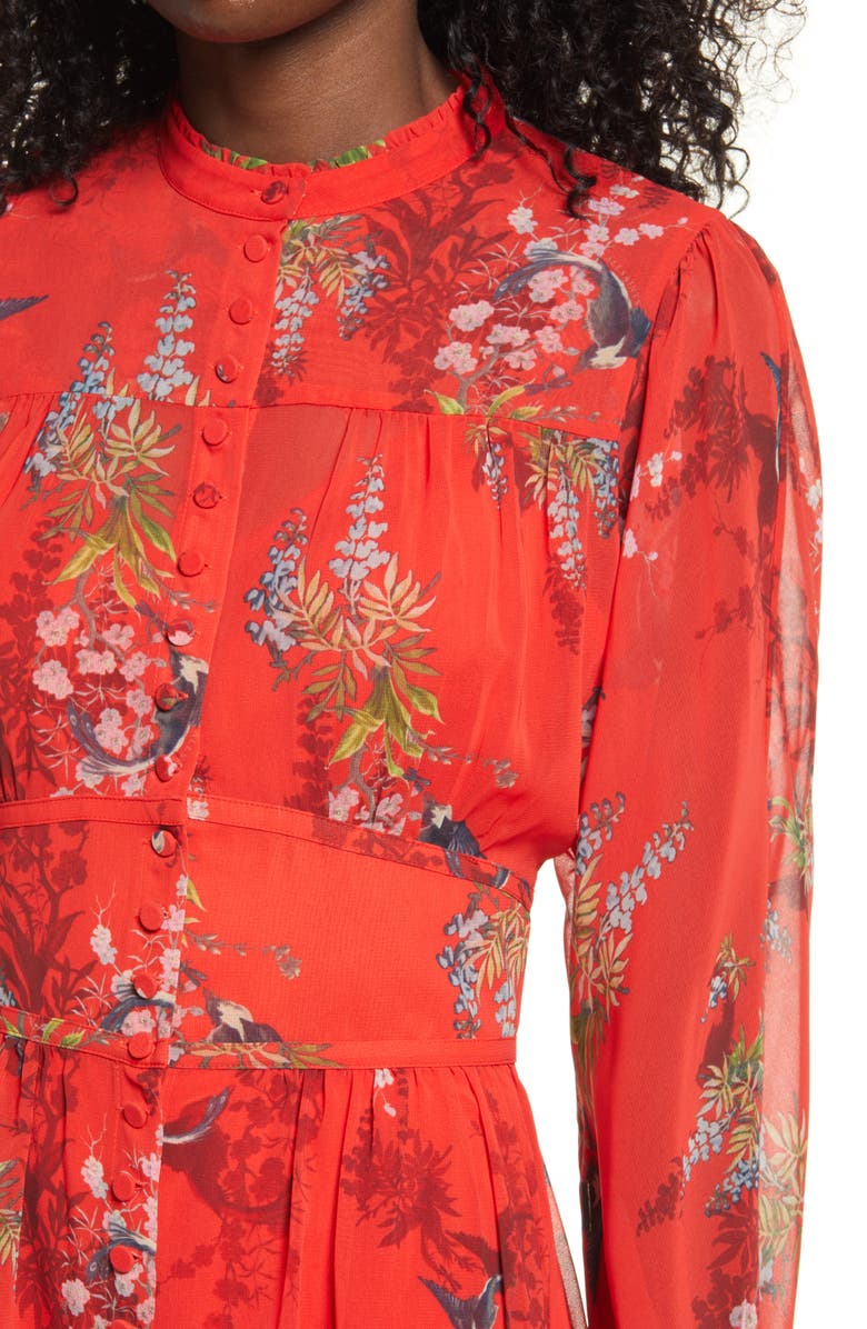 AllSaints Leonie Melisma Floral High/Low Long Sleeve Dress, Alternate, color, 