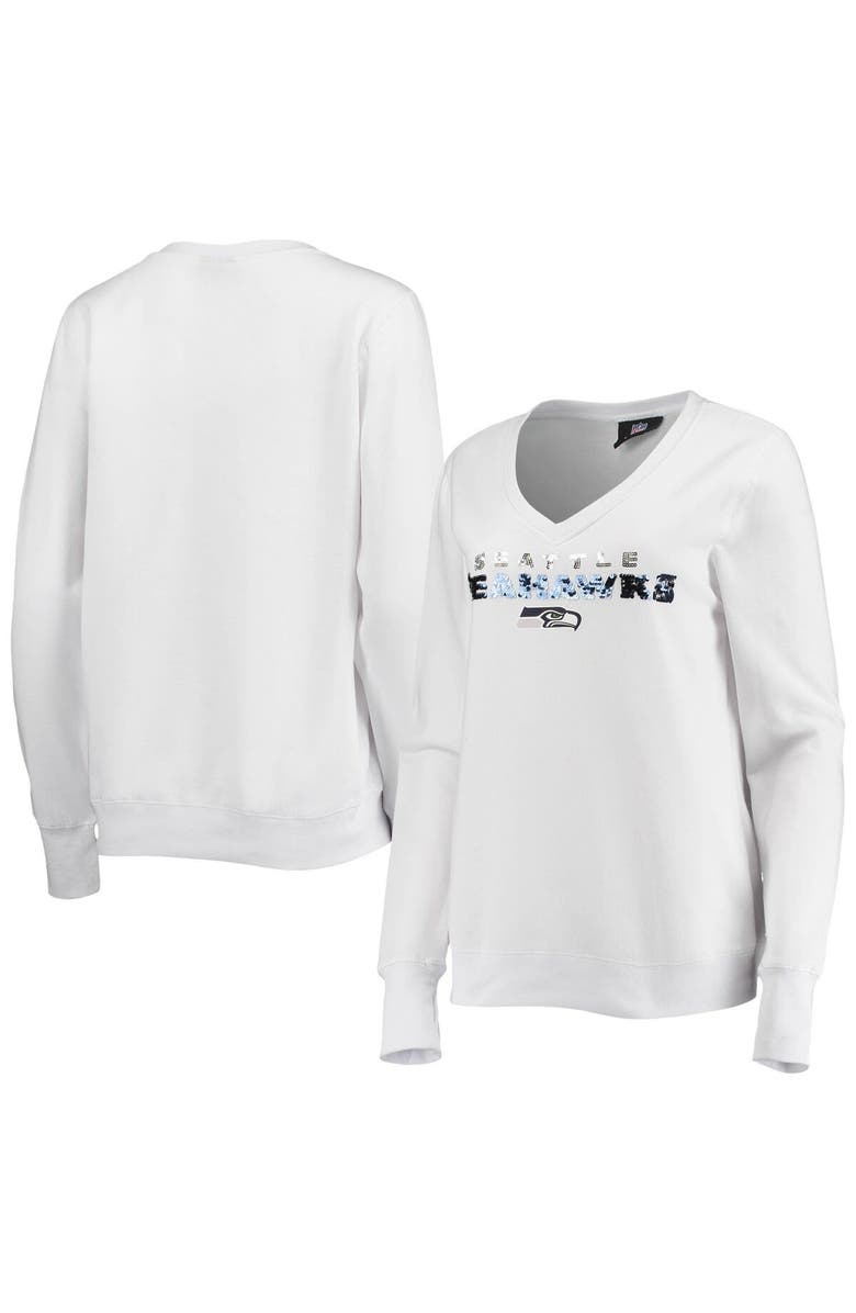 CUCE Women's Cuce White Seattle Seahawks Victory V-Neck Pullover Sweatshirt, Main, color, 