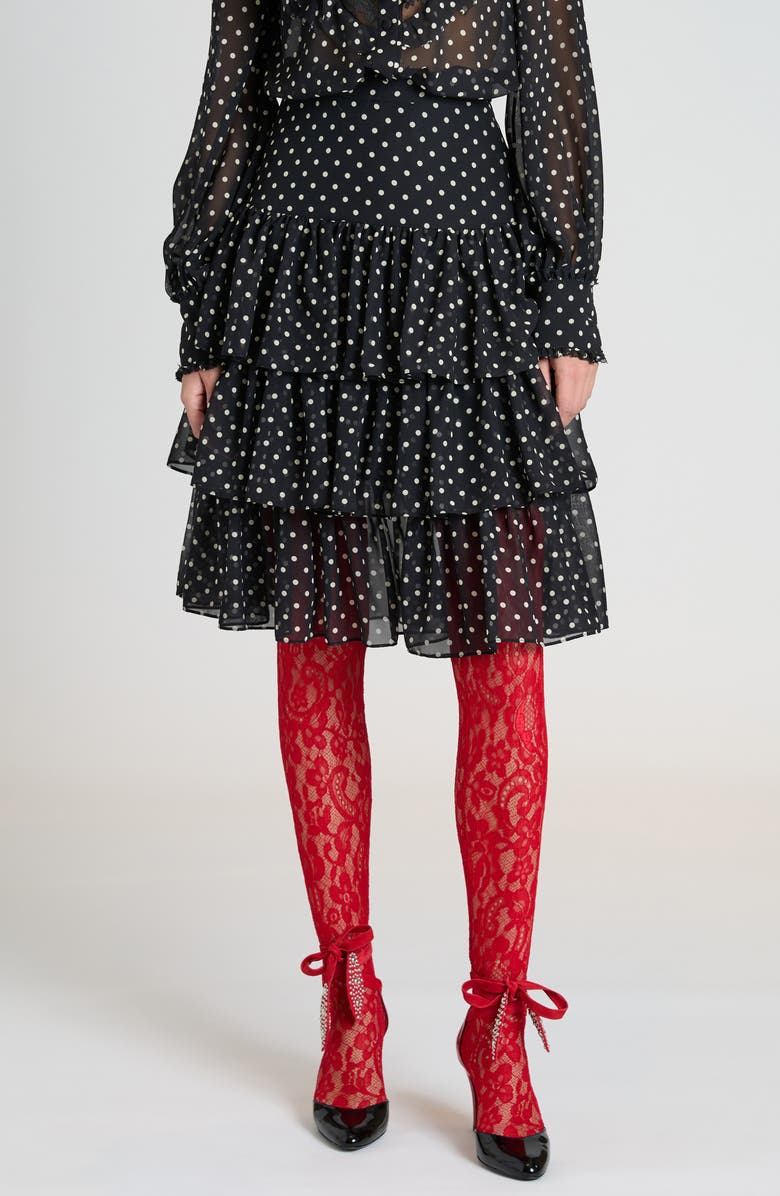 Valentino Garavani Polka Dot Tiered Silk Georgette Midi Skirt, Main, color, 