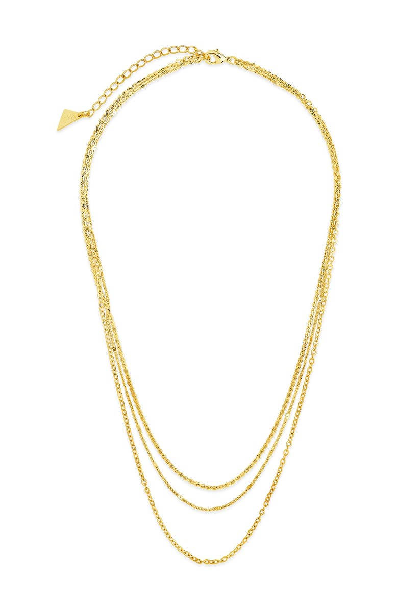 Sterling Forever 14K Gold Plated Dainty Three Layer Chain Necklace, Alternate, color, Gold