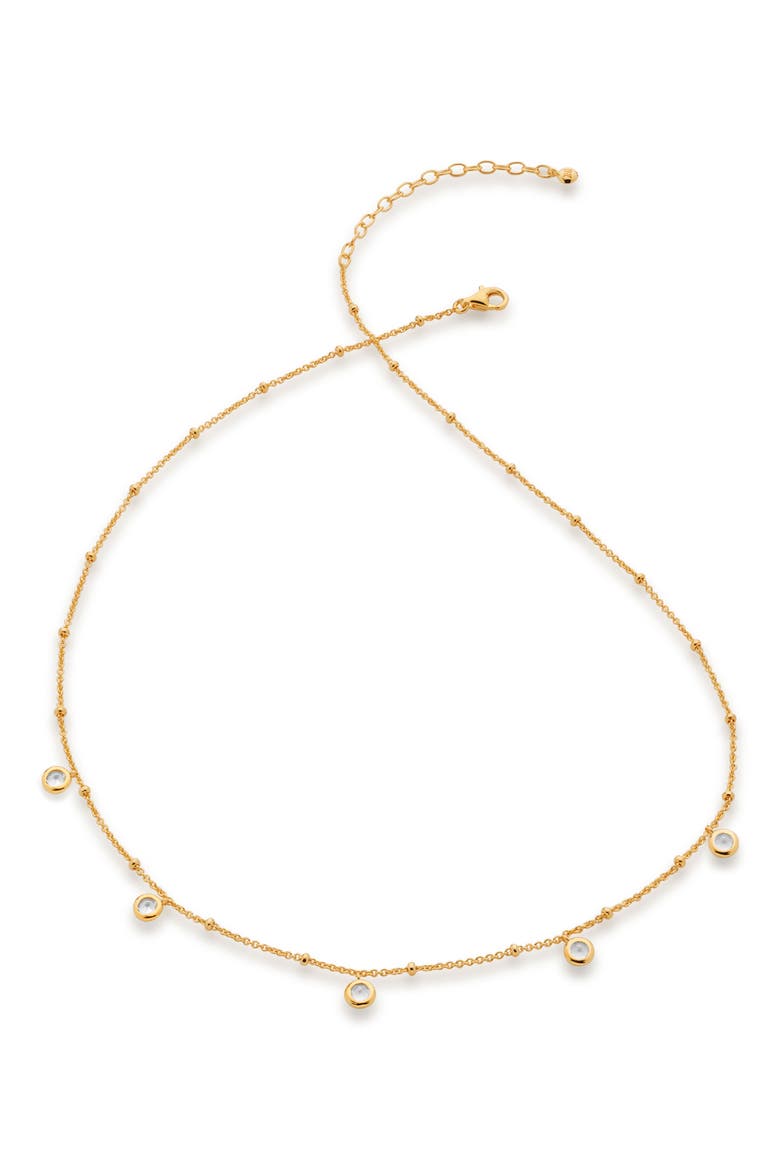 Mini White Topaz Station Necklace, Main, color, YELLOW GOLD
