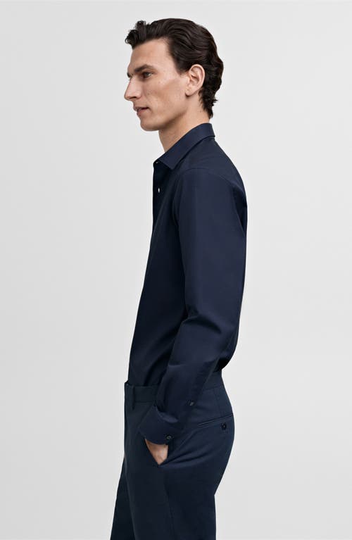 Mango Slim Fit Cotton Poplin Suit Button-up Shirt In Dark Navy