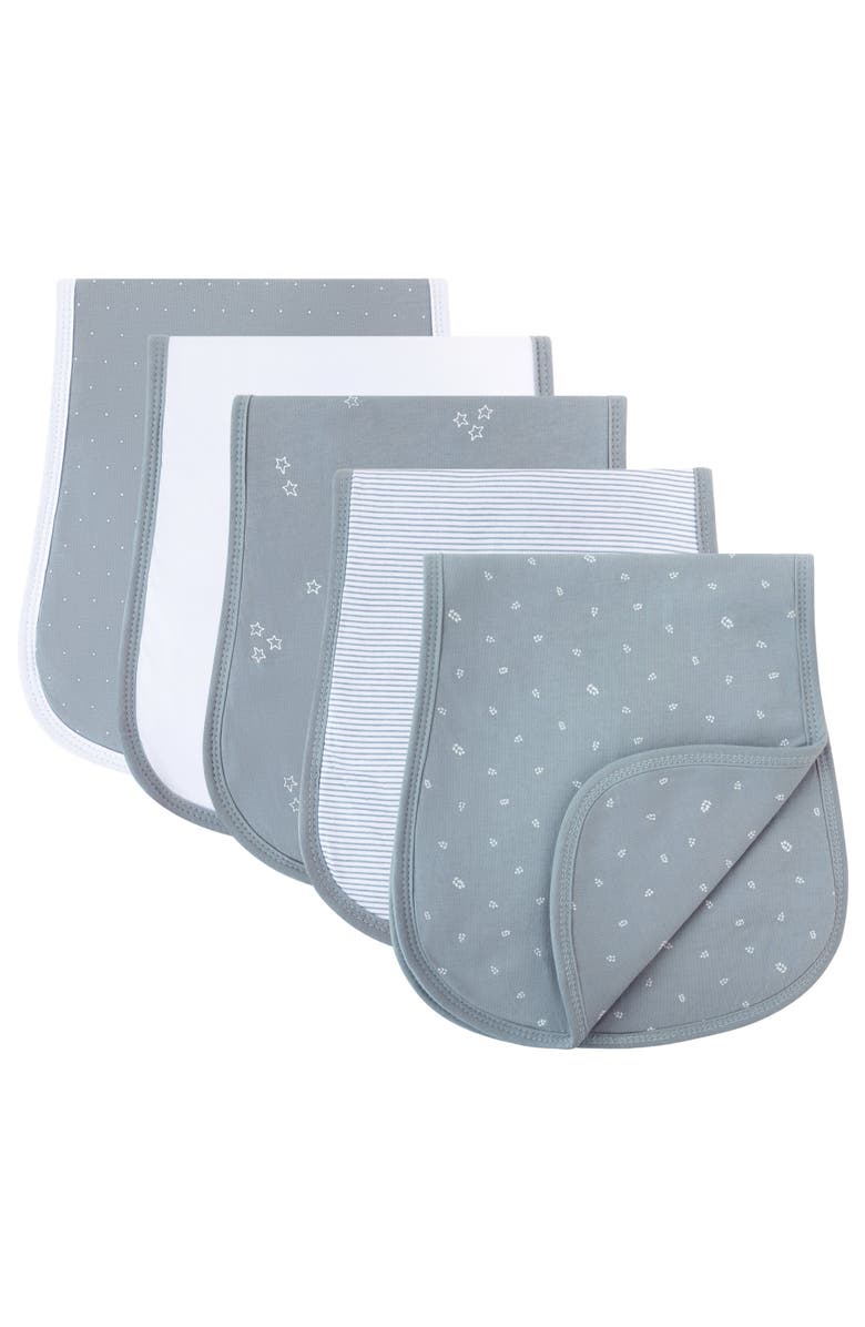 Ely's & Co. Baby Burp Cloths Reversible 5 Piece Set, Alternate, color, Blue Leaf