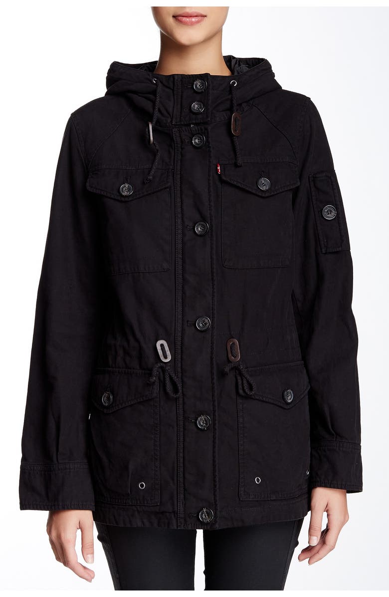 Levi's<sup>®</sup> Hooded Military Jacket, Alternate, color, Black
