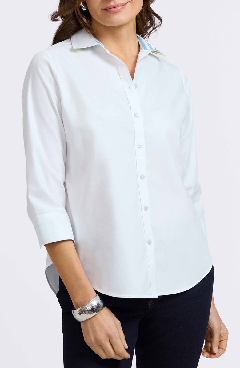 Foxcroft Margie Three-Quarter Sleeve Cotton Button-Up Shirt, Main, color, White