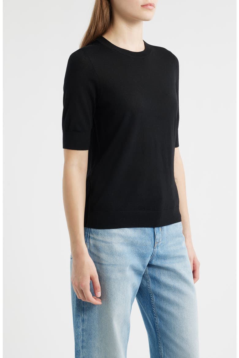 Farbella Short Sleeve Virgin Wool Sweater, Alternate, color, BLK