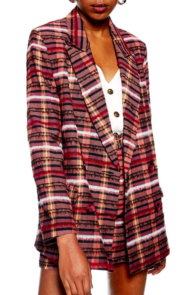 Brushed Check Blazer, Main, color, PINK MULTI