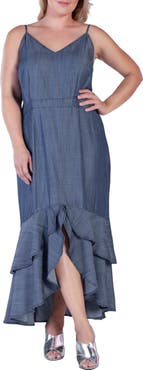 Standards & Practices Tiered Ruffle Chambray Maxi Dress