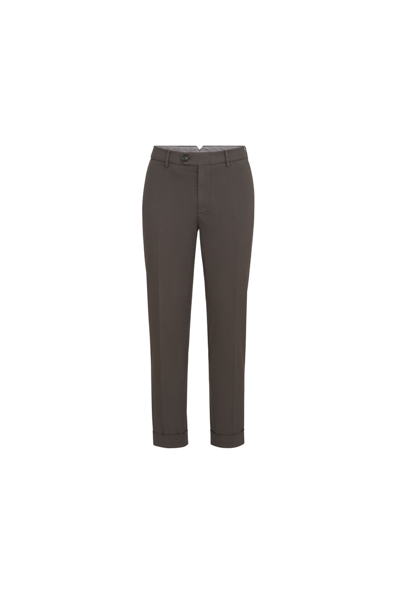 Garment-dyed Italian fit trousers in American Pima comfort cotton gabardine, Alternate, color, Brown