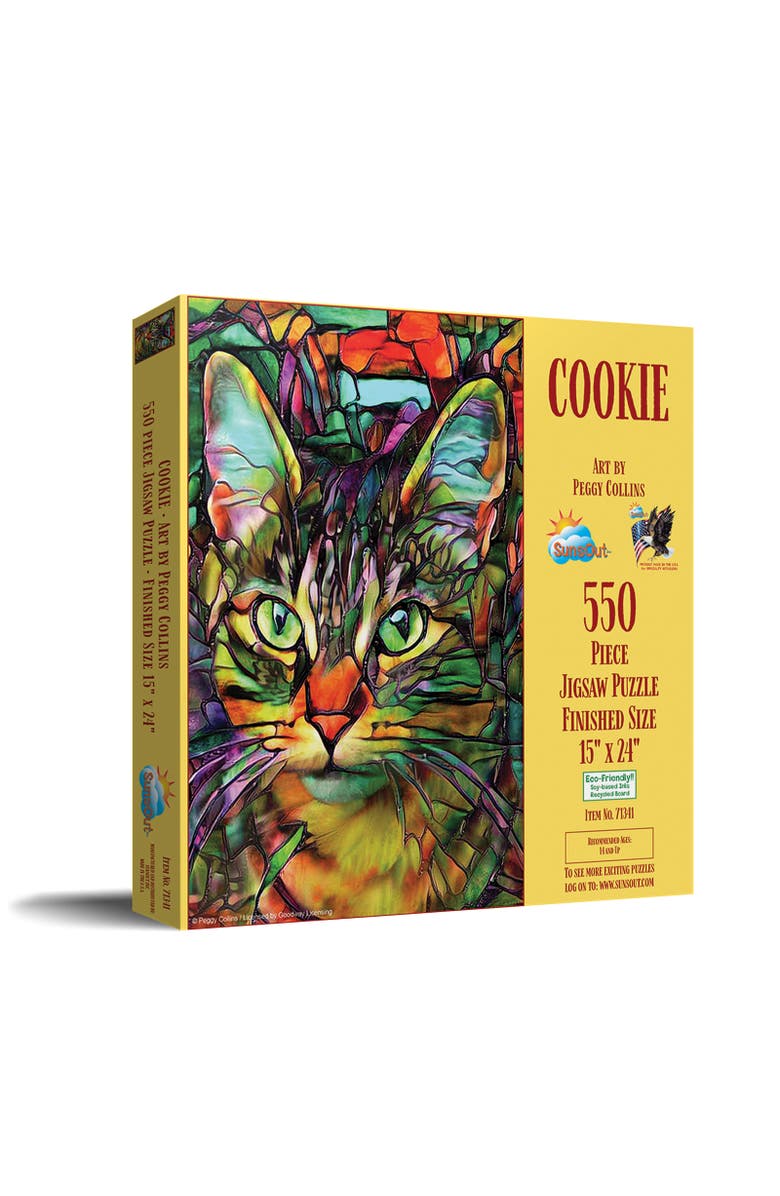 Sunsout Cookie Stained Glass Cat 550 piece Jigsaw Puzzle for Adults, Main, color, Multicolor
