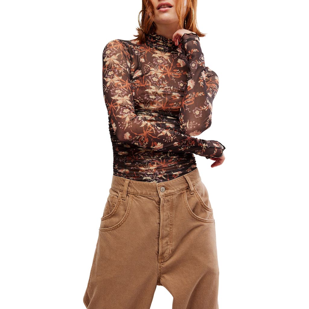 FREE PEOPLE FREE PEOPLE UNDER IT ALL RUCHED MESH TURTLENECK BODYSUIT